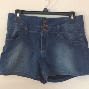 High waisted blue jean shorts